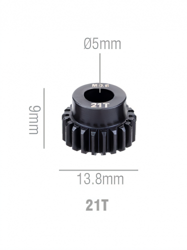 Шестерня стальная Pinion gear 21T M0.6 для вала 5mm