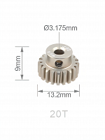 Шестерня алюминиевая Pinion gear 20T M0.6 для вала 3.17mm
