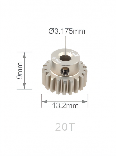 Шестерня алюминиевая Pinion gear 20T M0.6 для вала 3.17mm