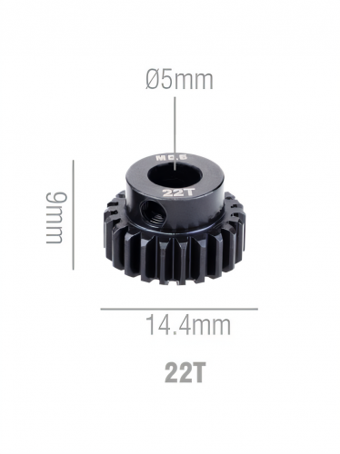 Шестерня стальная Pinion gear 22T M0.6 для вала 5mm