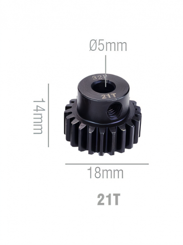 Шестерня стальная Pinion gear 21T 32P для вала 5mm