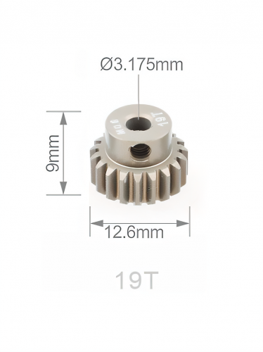 Шестерня алюминиевая Pinion gear 19T M0.6 для вала 3.17mm