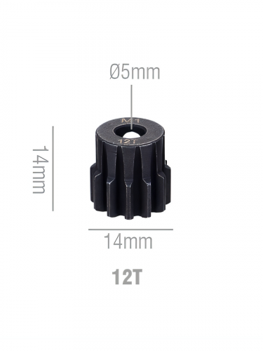 Шестерня стальная Pinion gear 12T M1 для вала 5mm