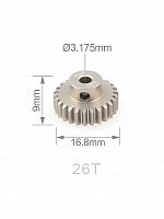 Шестерня алюминиевая Pinion gear 26T M0.6 для вала 3.17mm