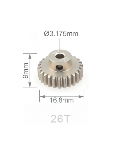 Шестерня алюминиевая Pinion gear 26T M0.6 для вала 3.17mm