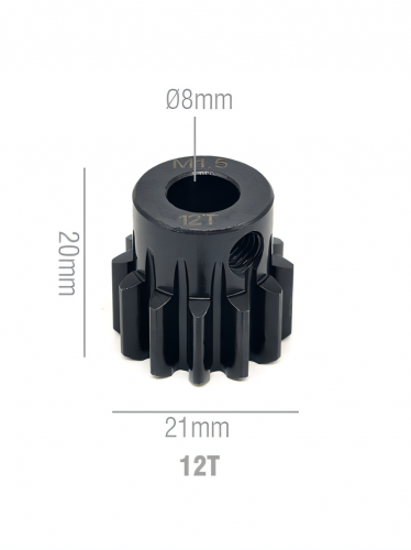 Шестерня стальная Pinion gear 12T M1.5 для вала 8mm