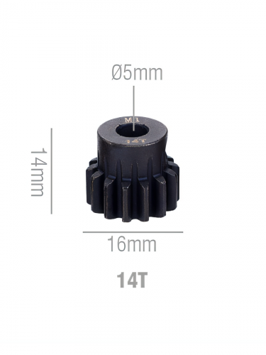 Шестерня стальная Pinion gear 14T M1 для вала 5mm