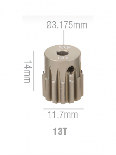 Шестерня алюминиевая Pinion gear 13T 32P для вала 3.17mm