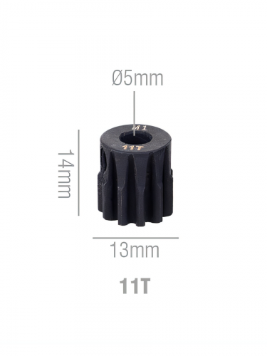 Шестерня стальная Pinion gear 11T M1 для вала 5mm