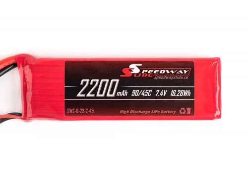 Аккумулятор Speedway Slide 106x35x16mm Li-Po 2200mAh 2S 7.4V 45C softcase XT60 фото 2