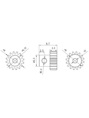 Шестерня алюминиевая Pinion gear 16T M0.5 для вала 2mm фото 7