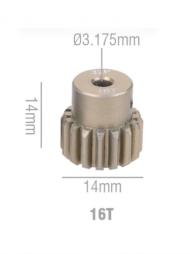 Шестерня алюминиевая Pinion gear 16T 32P для вала 3.17mm