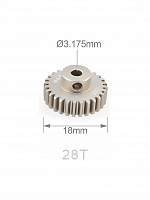 Шестерня алюминиевая Pinion gear 28T M0.6 для вала 3.17mm