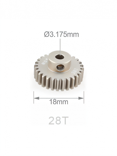 Шестерня алюминиевая Pinion gear 28T M0.6 для вала 3.17mm
