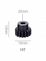Шестерня стальная Pinion gear 16T M1 для вала 5mm