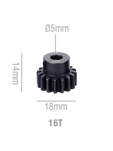 Шестерня стальная Pinion gear 16T M1 для вала 5mm