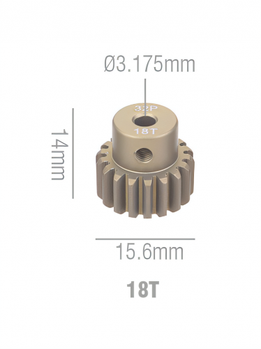 Шестерня алюминиевая Pinion gear 18T 32P для вала 3.17mm