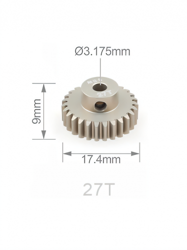 Шестерня алюминиевая Pinion gear 27T M0.6 для вала 3.17mm