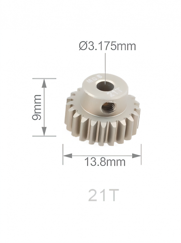 Шестерня алюминиевая Pinion gear 21T M0.6 для вала 3.17mm