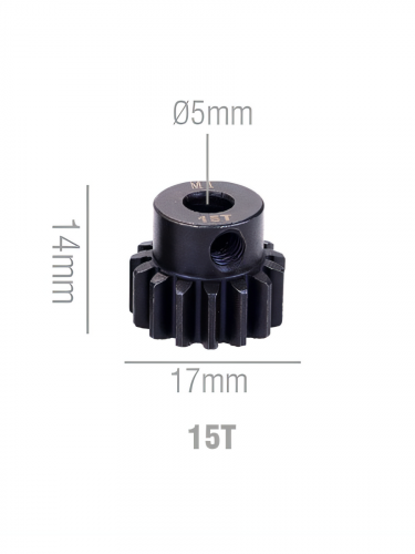 Шестерня стальная Pinion gear 15T M1 для вала 5mm