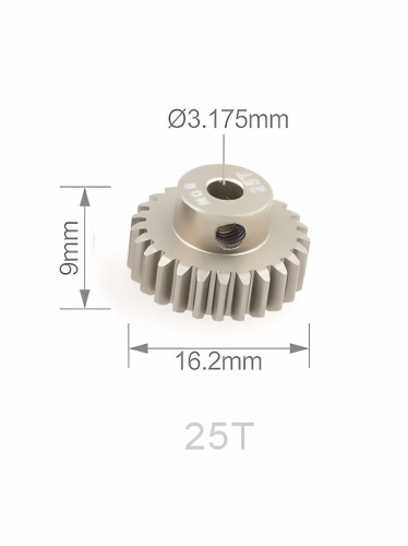 Шестерня алюминиевая Pinion gear 25T M0.6 для вала 3.17mm