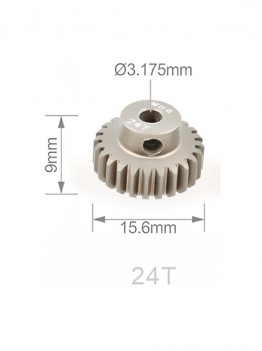 Шестерня алюминиевая Pinion gear 24T M0.6 для вала 3.17mm