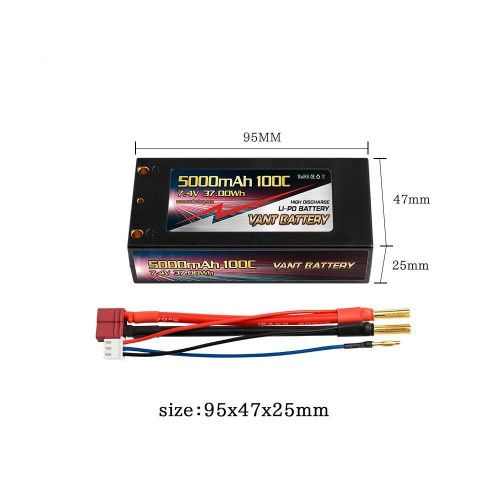 Аккумулятор VANT Black Li-Po 2S2P 5000 mAh 100C T-Plug (Deans) Short case фото 2