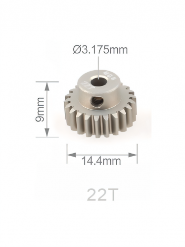 Шестерня алюминиевая Pinion gear 22T M0.6 для вала 3.17mm