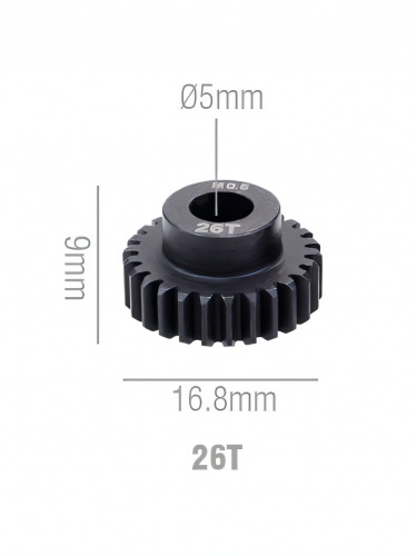 Шестерня стальная Pinion gear 26T M0.6 для вала 5mm