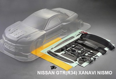 Кузов Nissan GTR (R34) не окрашенный с наклейками и спойлером